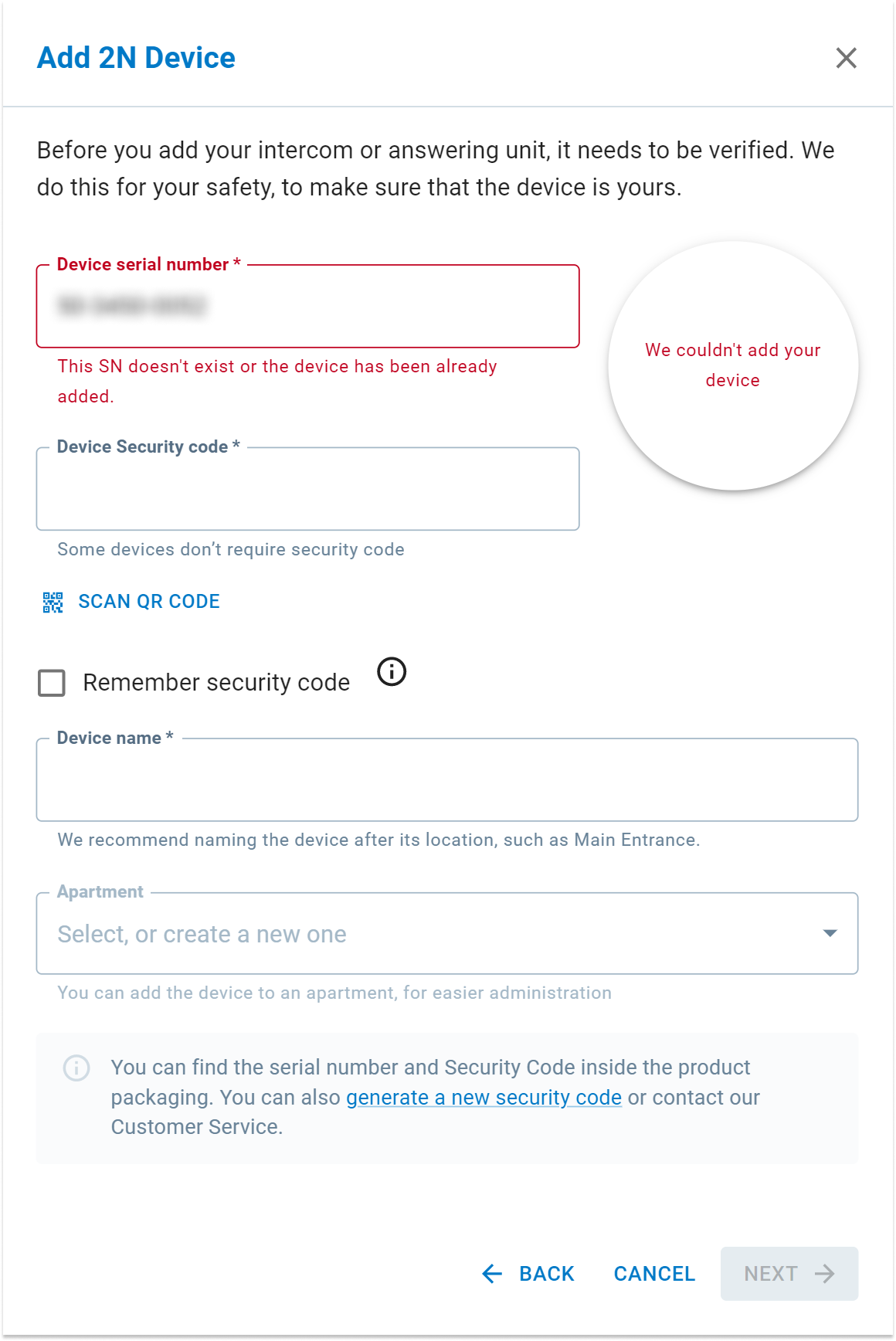 I can't add device to my My2N account / move devices to a